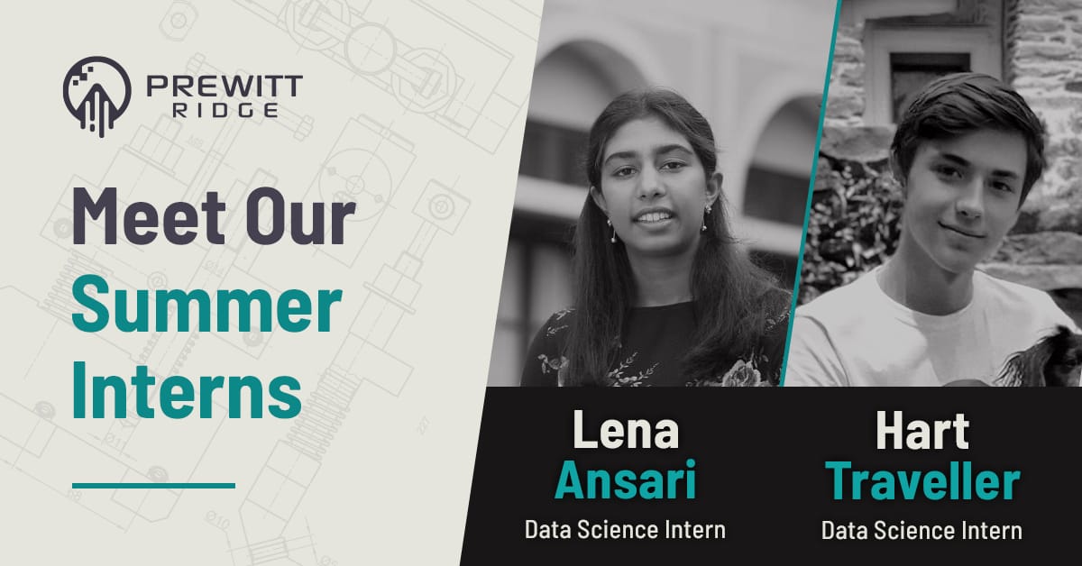 card that says "Meet Our Summer Interns" with photos of Lena Ansari and Hart Traveller.